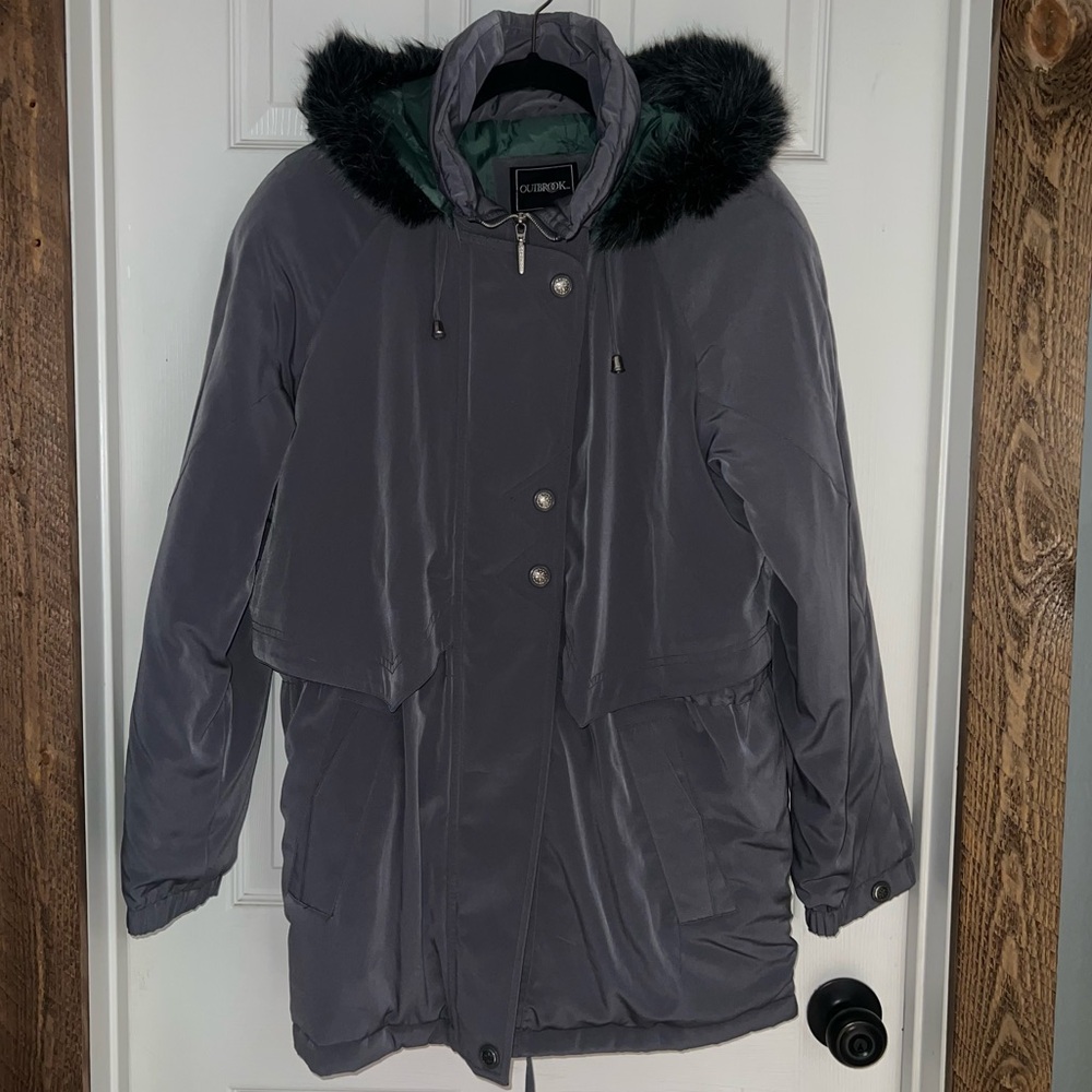 Outbrook Coat Jacket w/ Detachable Faux Fur Hoodie Gunmetal Gray Women Size L